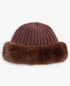 Inc International Concepts Faux Fur Trim Knit Hat, Macy's Exclusive In Brown