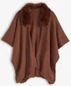 Inc International Concepts Faux Fur Trim Luxe Ruana Topper, Macy's Exclusive In Brown