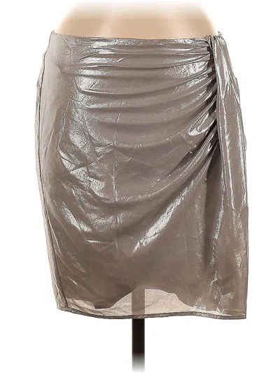 Pre-owned Inc International Concepts Faux Leather Skirt In Silver