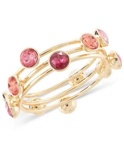 Inc International Concepts Gold-tone 3-pc. Set Multicolor Crystal & Stone Bangle Bracelets, Created For Macy's In Pink