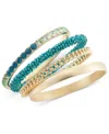 Inc International Concepts Gold-tone 4-pc. Set Color Stone & Bead Bangle Bracelets, Created For Macy's In Green
