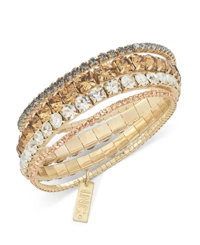 Inc International Concepts Gold-tone 4-pc. Set Crystal Stretch Bracelets, Exclusively At Macy's In Beige