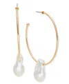 Inc International Concepts Gold-tone Baroque Imitation Pearl Charm C-hoop Earrings, Exclusively At Macy's In Metallic