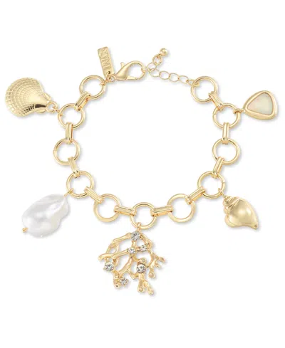 Inc International Concepts Gold-tone Crystal & Imitation Pearl Reef Charm Bracelet, Exclusively At Macy's