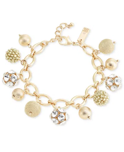 Inc International Concepts Gold-tone Crystal & Thread-wrapped Bead Charm Bracelet, Created For Macy's