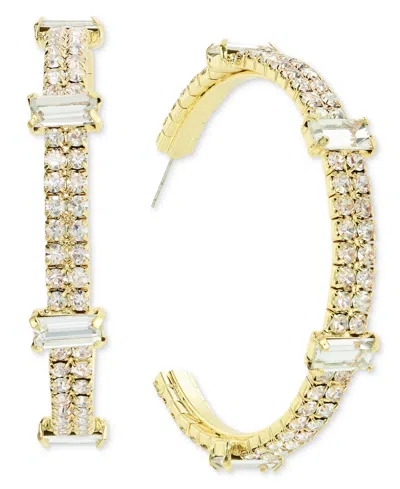 Inc International Concepts Gold-tone Crystal Two-row Large Hoop Earrings, 2.55", Created For Macy's