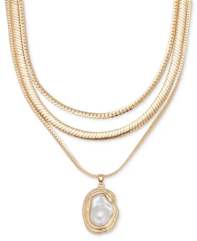 Inc International Concepts Gold-tone Imitation Pearl Layered Pendant Necklace, 16-1/4" + 3" Extender, Exclusively At Macy's