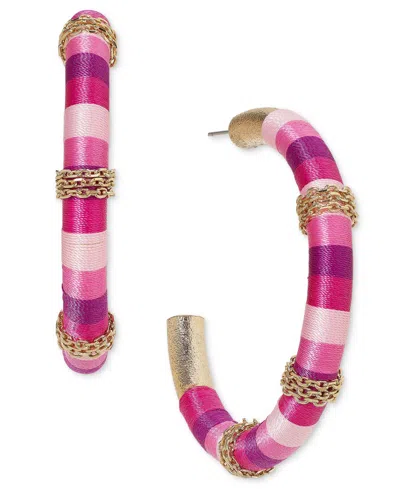Inc International Concepts Gold-tone Large Color Thread-wrapped C-hoop Earrings, 2.22", Created For Macy's In Pink
