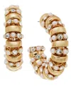 Inc International Concepts Gold-tone Medium Pave & Imitation Pearl C-hoop Earrings, 1.9", Created For Macy's In Gold