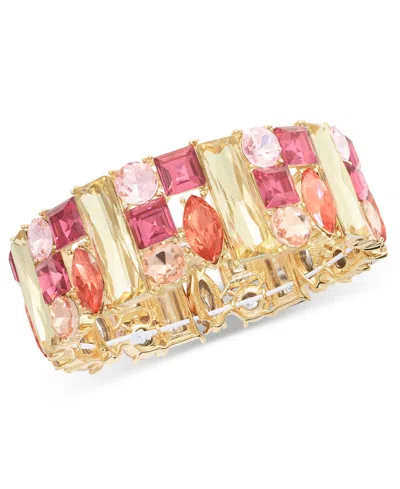 Inc International Concepts Gold-tone Mixed Cut Multicolor Crystal Stretch Bracelet, Created For Macy's