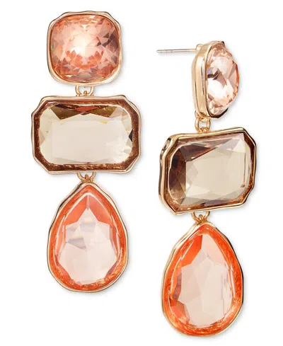 Inc International Concepts Gold-tone Mixed Stone Triple Drop Earrings, Exclusively At Macy's In Beige