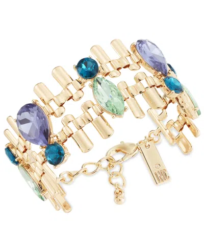 Inc International Concepts Gold-tone Multicolor Crystal & Stone Double-row Flex Bracelet, Created For Macy's
