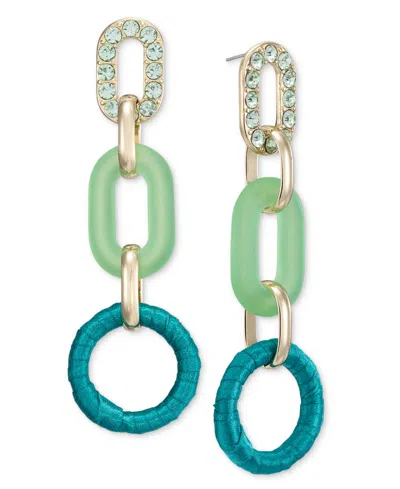 Inc International Concepts Gold-tone Pave, Color & Ribbon-wrapped Chain Link Statement Earrings, Created For Macy's In Green