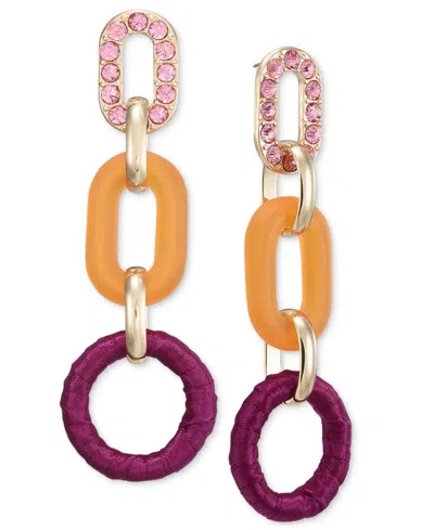 Inc International Concepts Gold-tone Pave, Color & Ribbon-wrapped Chain Link Statement Earrings, Created For Macy's In Pink
