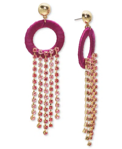 Inc International Concepts Gold-tone Ribbon-wrapped Circle & Color Crystal Fringe Statement Earrings, Created For Macy's In Pink