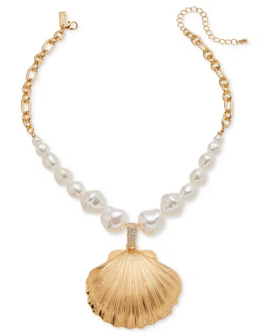 Inc International Concepts Gold-tone Shell Imitation Pearl Beaded Statement Pendant Necklace, 16" + 3" Extender, Exclusively At