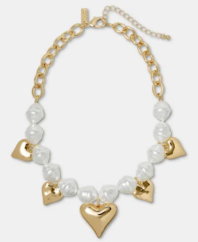 Inc International Concepts Heart Charm Imitation Pearl Beaded Statement Necklace, 16" + 3" Extender, Macy's Exclusive In Multi