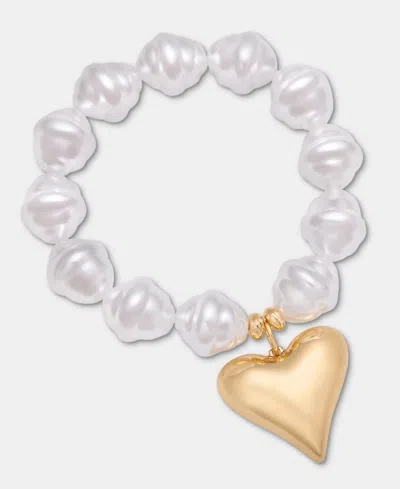 Inc International Concepts Heart Charm Imitation Pearl Beaded Stretch Bracelet, Macy's Exclusive In Multi