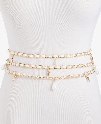 Inc International Concepts Imitation Pearl And Shell Chain Swag Belt, Macy's Exclusive In Gold
