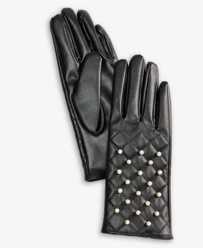 Inc International Concepts Imitation Pearl Embellished Quilted Gloves, Macy's Exclusive In Black