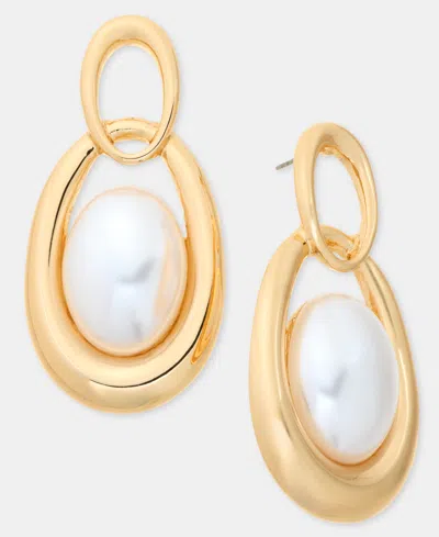 Inc International Concepts Imitation Pearl Open Oval Drop Earrings, Macy's Exclusive In Gold