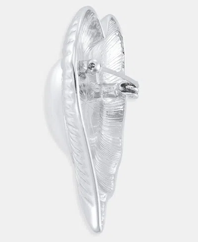 Inc International Concepts Imitation Pearl Textured Heart Pin, Macy's Exclusive In Silver