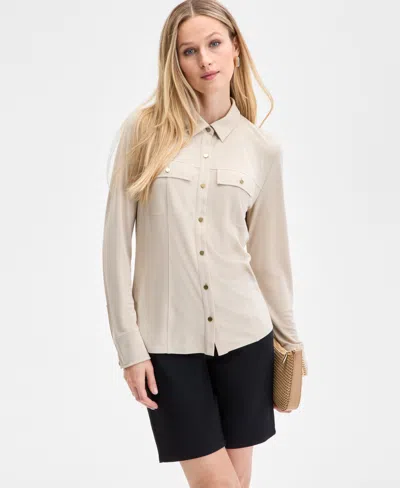 Inc International Concepts Women's Knit Utility Shirt, Exclusively At Macy's In Natural Sa
