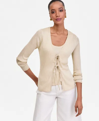 Inc International Concepts I.n.c. International Conccepts Women's Double-tie Cardigan Sweater, Macy's Exclusive In Neutral