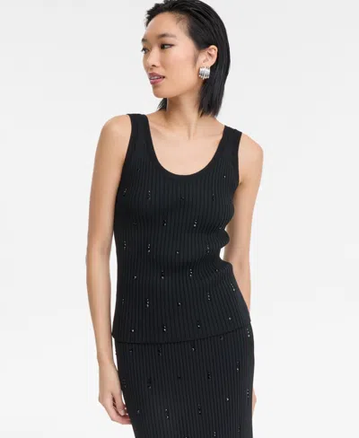 Inc International Concepts I.n.c. International Concept Women's Embellished Sweater Tank Top, Macy's Exclusive In Black