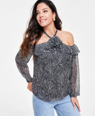 Inc International Concepts I.n.c. International Concept Women's Printed Rosette Cols-shoulder Top, Created For Macy's In Micro Spots Db