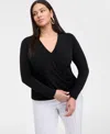 Inc International Concepts Inc Plus Size Dolman-sleeve Surplice-neck Top, Exclusively At Macy's In Deep Black