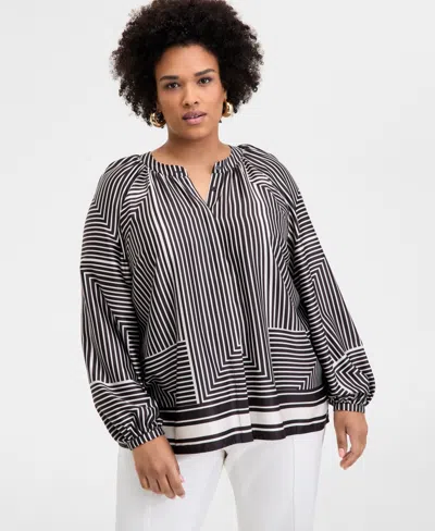 Inc International Concepts Inc Plus Size Printed Blouson-sleeve Blouse, Exclusively At Macy's In Tyra Stripe