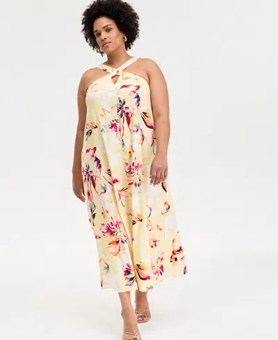 Inc International Concepts Inc Plus Size Linen-blend Printed Halter Maxi Dress, Exclusively At Macy's In Keri Bloom