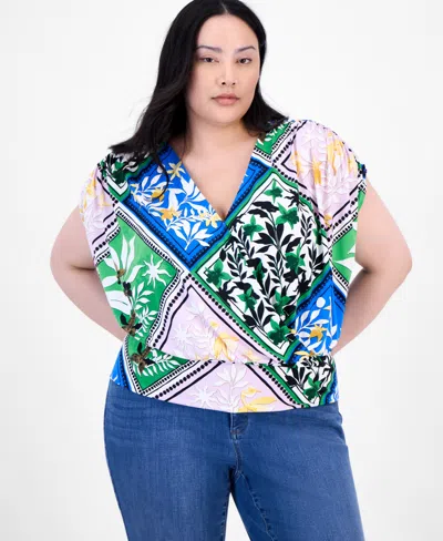 Inc International Concepts Inc Plus Size Printed Ruched Surplice-neck Top, Exclusively At Macy's