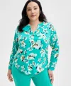 Inc International Concepts Inc Plus Size Printed Split-neck Top, Exclusively At Macy's