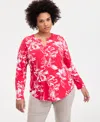 Inc International Concepts Inc Plus Size Printed Split-neck Top, Exclusively At Macy's