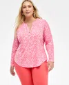 Inc International Concepts Inc Plus Size Printed Split-neck Top, Exclusively At Macy's
