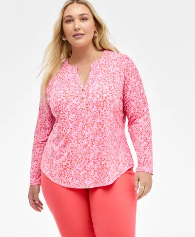 Inc International Concepts Inc Plus Size Printed Split-neck Top, Exclusively At Macy's