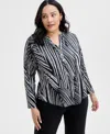 Inc International Concepts Inc Plus Size Printed Split-neck Top, Exclusively At Macy's In Pia Stripe