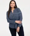 Inc International Concepts Inc Plus Size Printed Split-neck Top, Exclusively At Macy's In Tyra Stripe