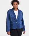 Inc International Concepts Plus Size Puff-sleeve Denim Blazer, Created For Macy's In Medium Indigo