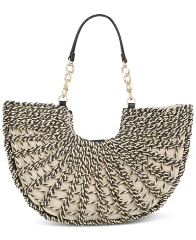 Inc International Concepts Ivah Extra-large Woven Straw Chain Tote, Created For Macy's In Blk,cream Straw
