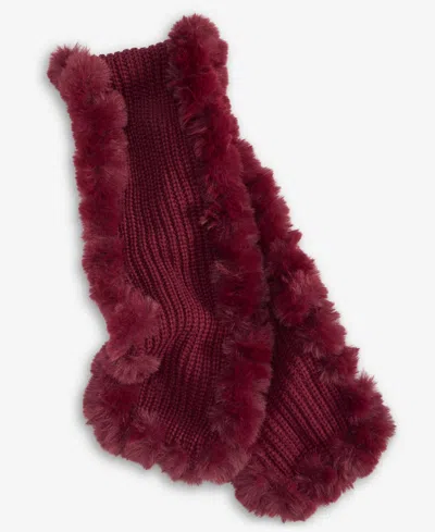 Inc International Concepts Knit Muffler With Faux Fur Trim, Macy's Exclusive In Burgundy