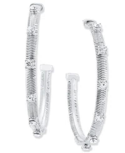 Inc International Concepts Large Pave Studded Snake Chain C-hoop Earrings, 2.15", Created For Macy's In Silver