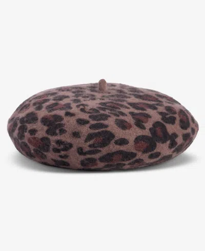 Inc International Concepts Leopard Print Wool-blend Beret, Macy's Exclusive In Chocolate