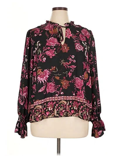 Pre-owned Inc International Concepts Long Sleeve Blouse In Black