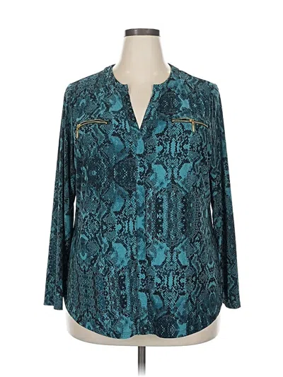 Pre-owned Inc International Concepts Long Sleeve Blouse In Blue
