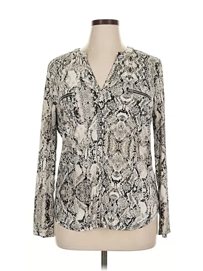 Pre-owned Inc International Concepts Long Sleeve Blouse In Silver
