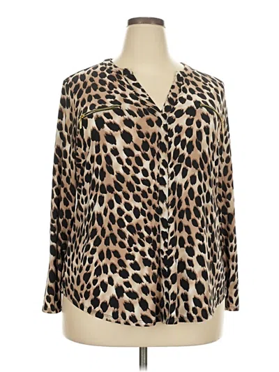 Pre-owned Inc International Concepts Long Sleeve Blouse In Tan