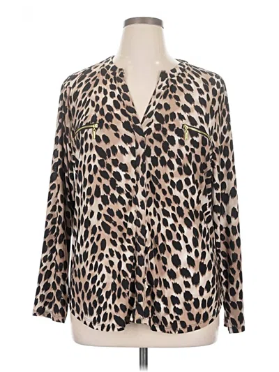 Pre-owned Inc International Concepts Long Sleeve Blouse In Tan